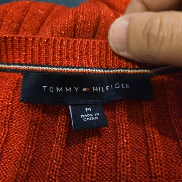 Tommy Hilfiger Red Metallic Ribbed Knit Sweater Size M - Picture 3 of 7